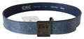 Women's Blue Normal Leather Logo Buckle Belt