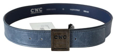 Women's Blue Normal Leather Logo Buckle Belt