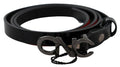 Women's Black Skinny Leather Logo Buckle Belt