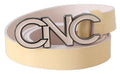 Women's Beige Leather Pink Letter Logo Belt