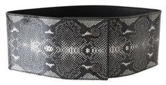 Women's Black Wide Leather Snakeskin Design Waist Belt