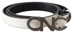 Women's Belt Mettalic Gray Leather Logo White