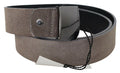 Women's Brown Leather Square Logo Buckle Belt