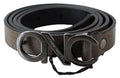 Women's Dark Brown Leather Letter Logo Buckle Belt