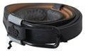 Women's Black Leather Fringes Logo Buckle Belt