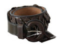 Women's Dark Brown Leather Round Buckle Waist Belt