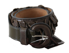 Women's Dark Brown Leather Round Buckle Waist Belt
