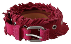 Women's Leather Fringe Belt Burgundy