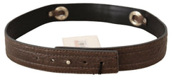 Women's Brown Leather Silver Fastening Belt