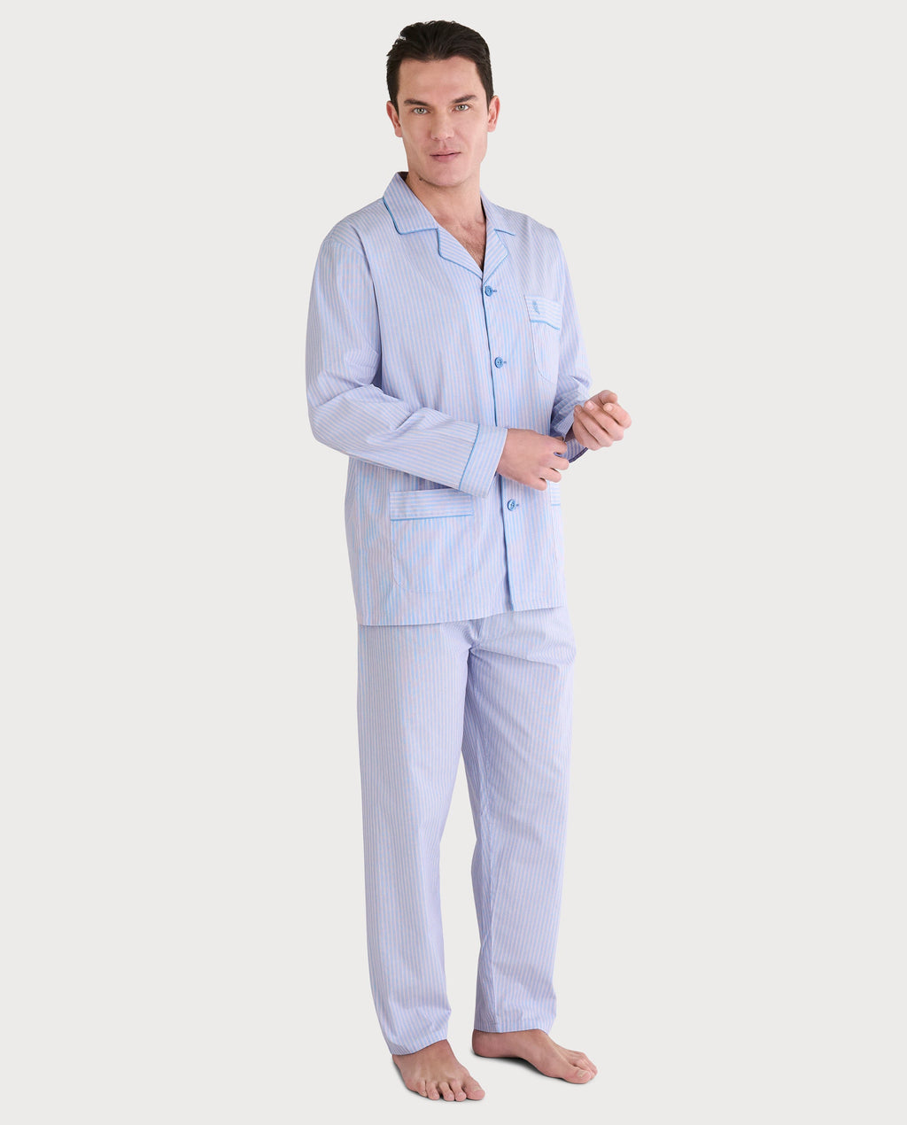 Pijama Hombre Largo Solapa Popelín Rayas - Azul 1547_30