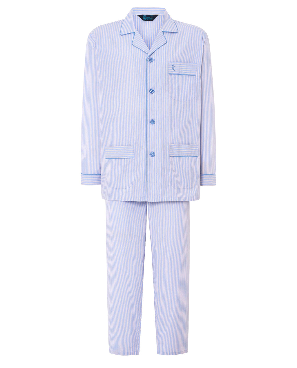 Pijama Hombre Largo Solapa Popelín Rayas - Azul 1547_30