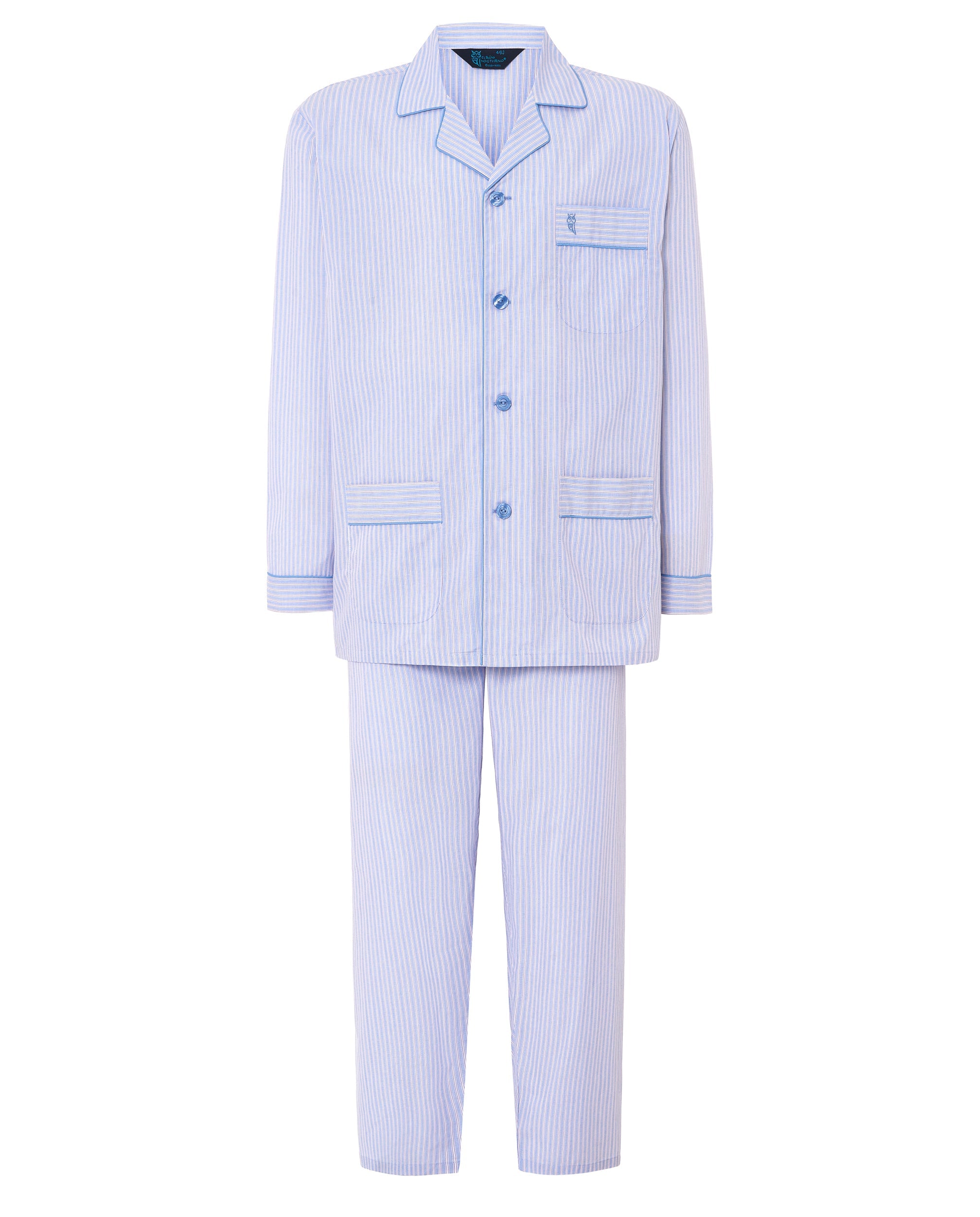 Pijama Hombre Largo Solapa Popelín Rayas - Azul 1547_30