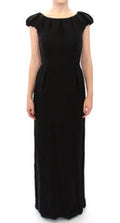 Women's Black Silk Shortsleeve Gown Maxi It Dress