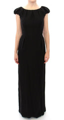 Women's Black Silk Shortsleeve Gown Maxi It Dress