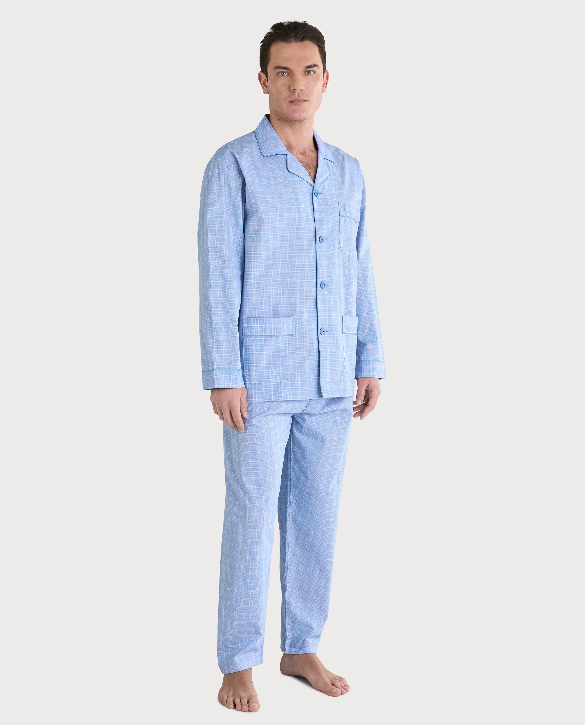 Pijama Hombre Largo Solapa Popelín Cuadros - Azul 1548_33