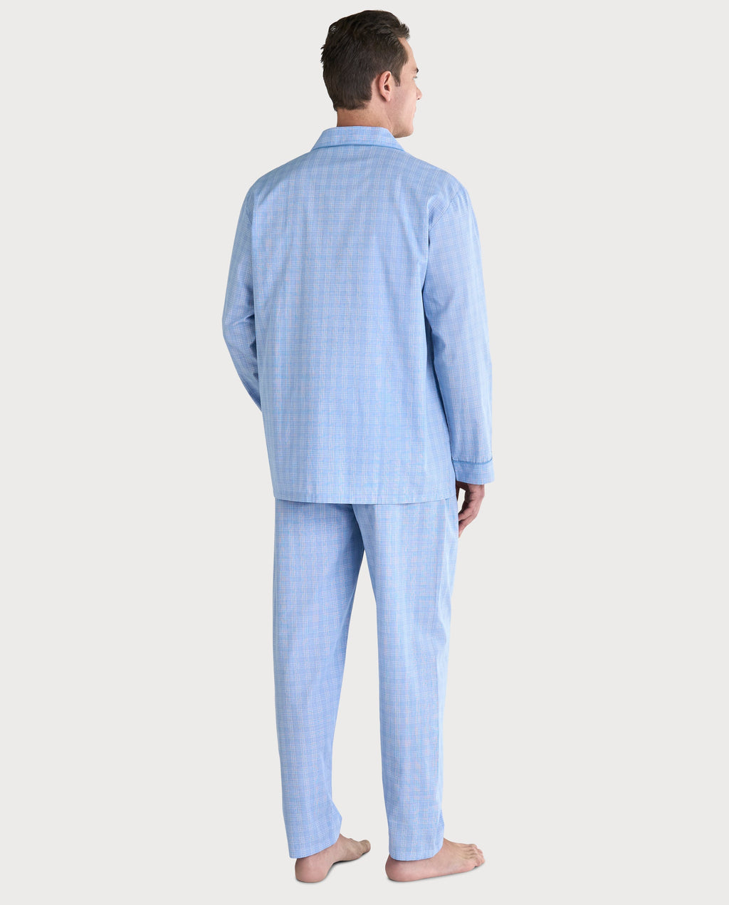 Pijama Hombre Largo Solapa Popelín Cuadros - Azul 1548_33