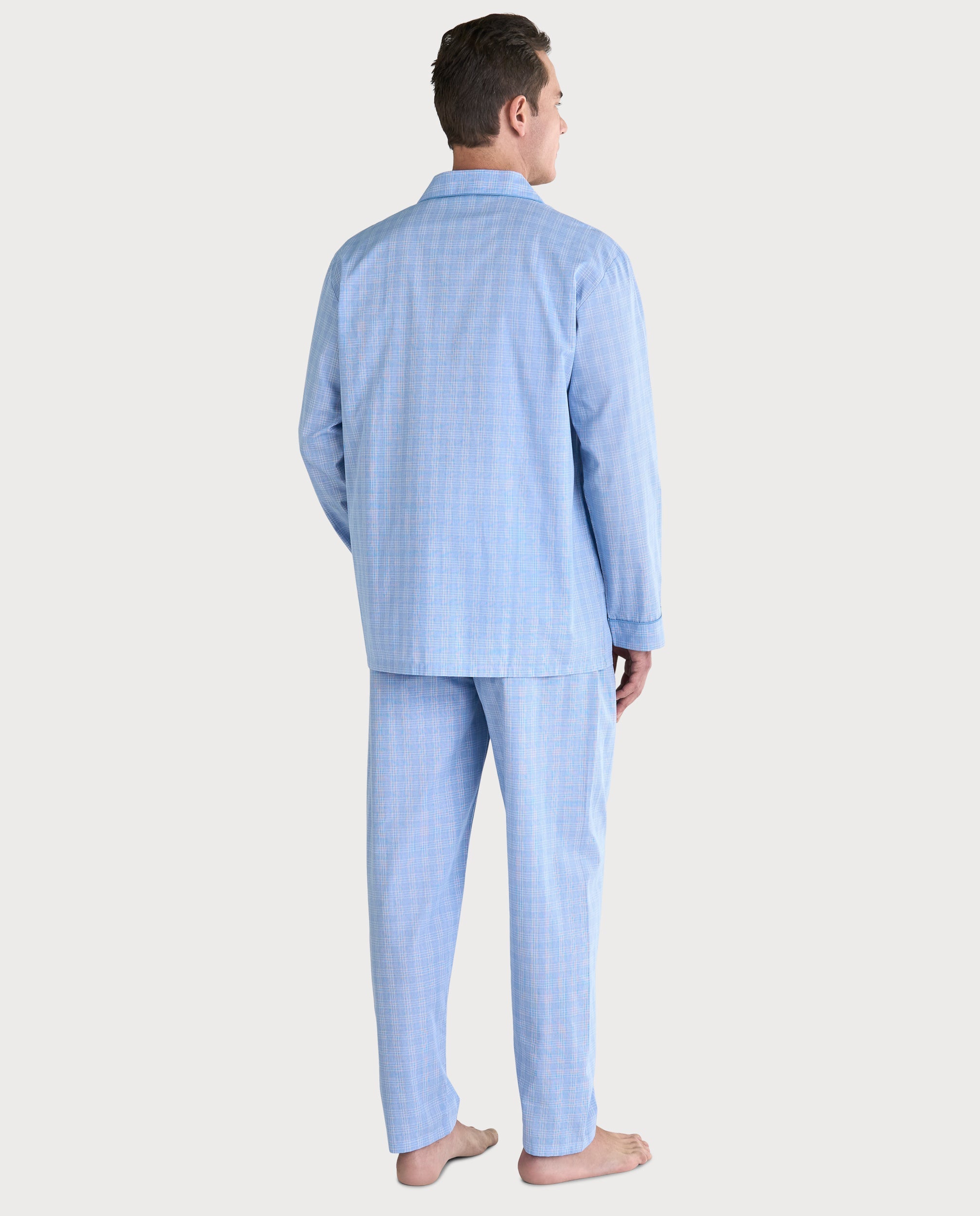 Pijama Hombre Largo Solapa Popelín Cuadros - Azul 1548_33