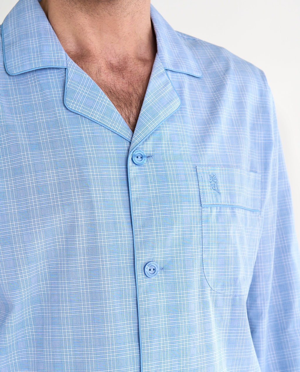 Pijama Hombre Largo Solapa Popelín Cuadros - Azul 1548_33