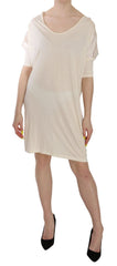 Women's Cream Round Neck Knee Length Dress Cotton Blend