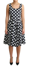 Women's Black Polka Dotted Cotton A-Line Dress Blue