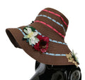 Women's Brown Knitted Straw Floral Hat Cellulose Polyester Acrylic