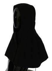 Women's Black Wool Whole Head Hooded Scarf Hat Virgin