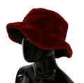 Women's Red Bordeaux Fur Wide Brim Bucket Hat Polyester