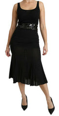 Women's Black Mermaid High Waist Midi Silk Skirt Polyester Elastane