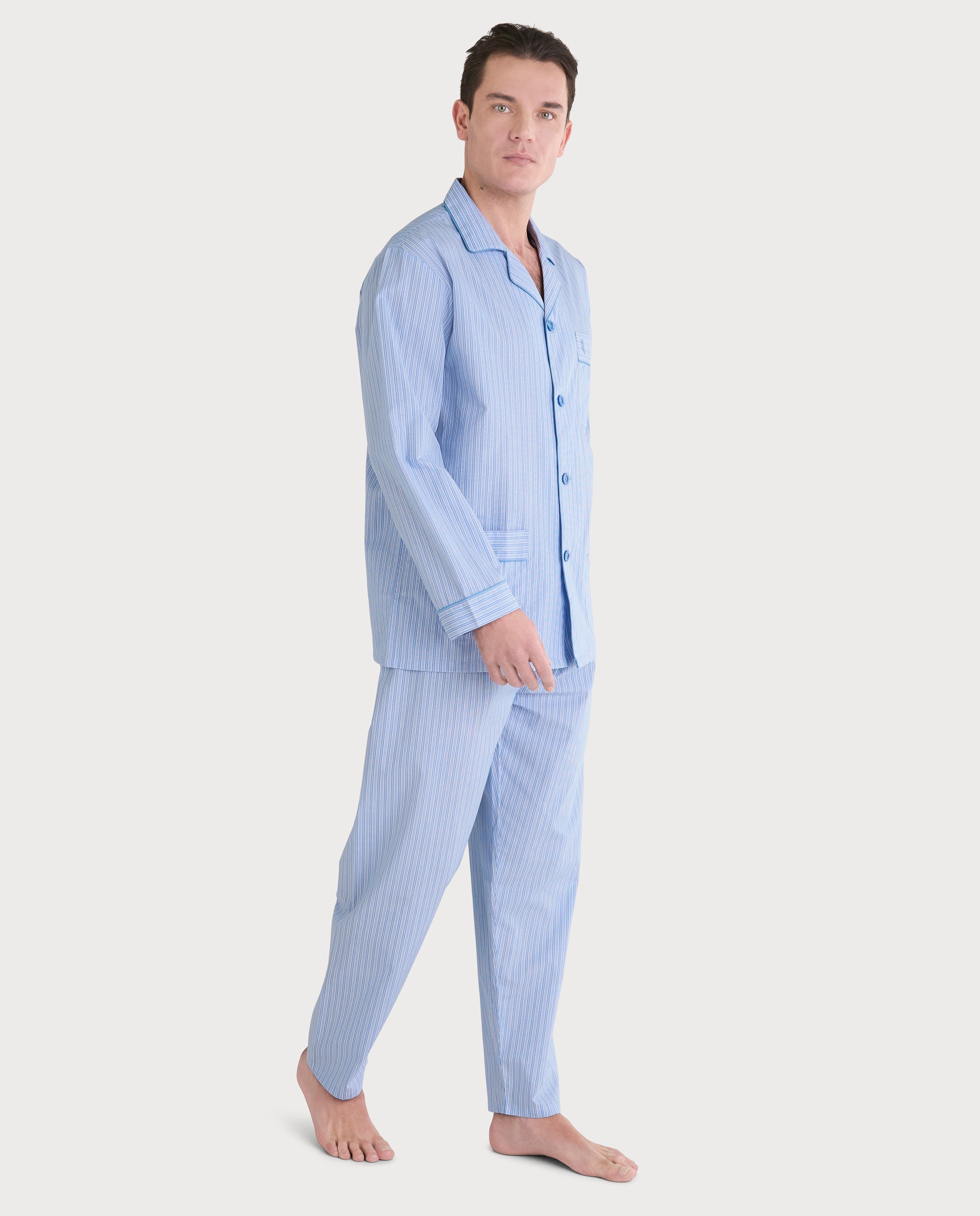 Pijama Hombre Largo Solapa Popelín Rayas - Azul 1549_30