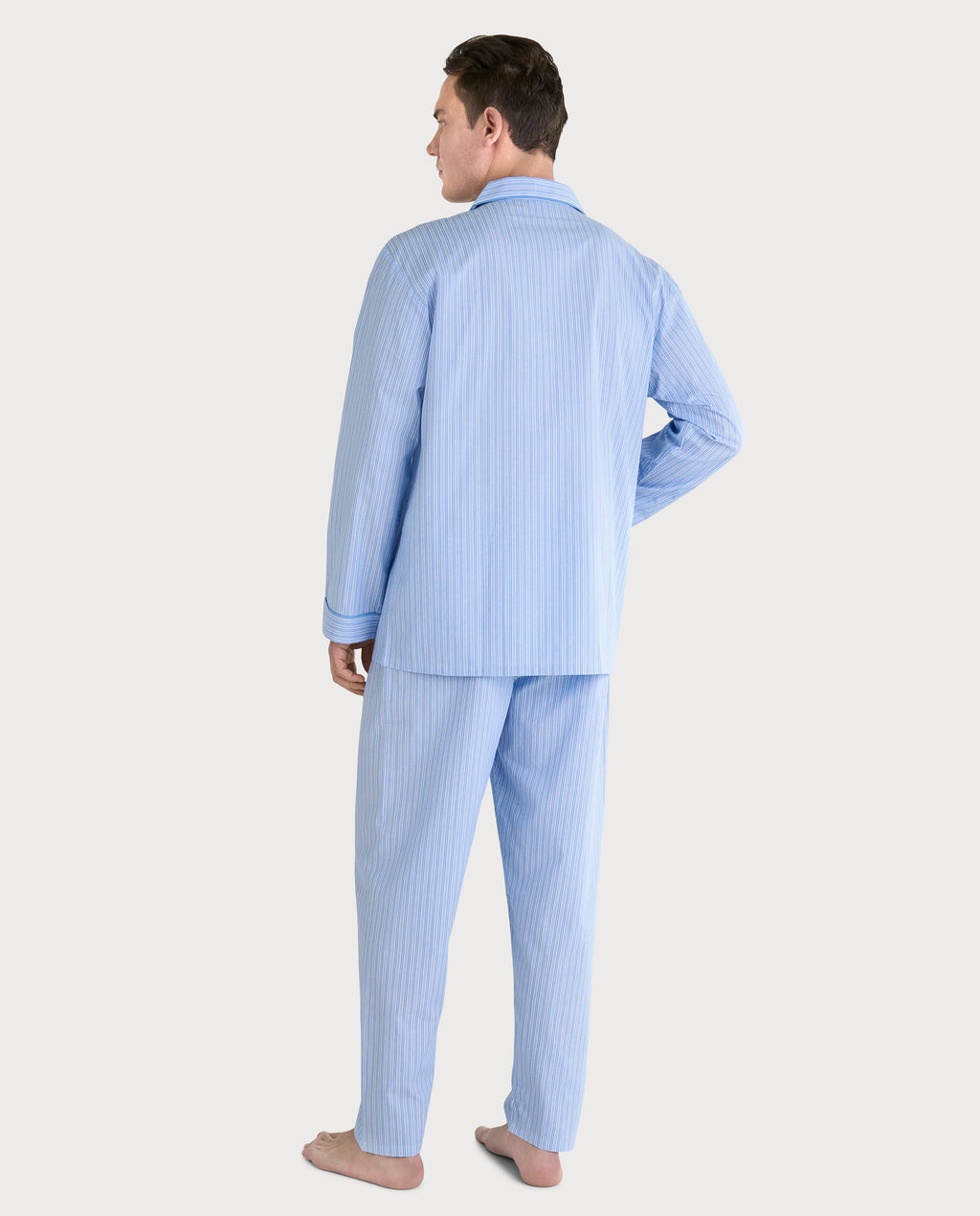 Pijama Hombre Largo Solapa Popelín Rayas - Azul 1549_30