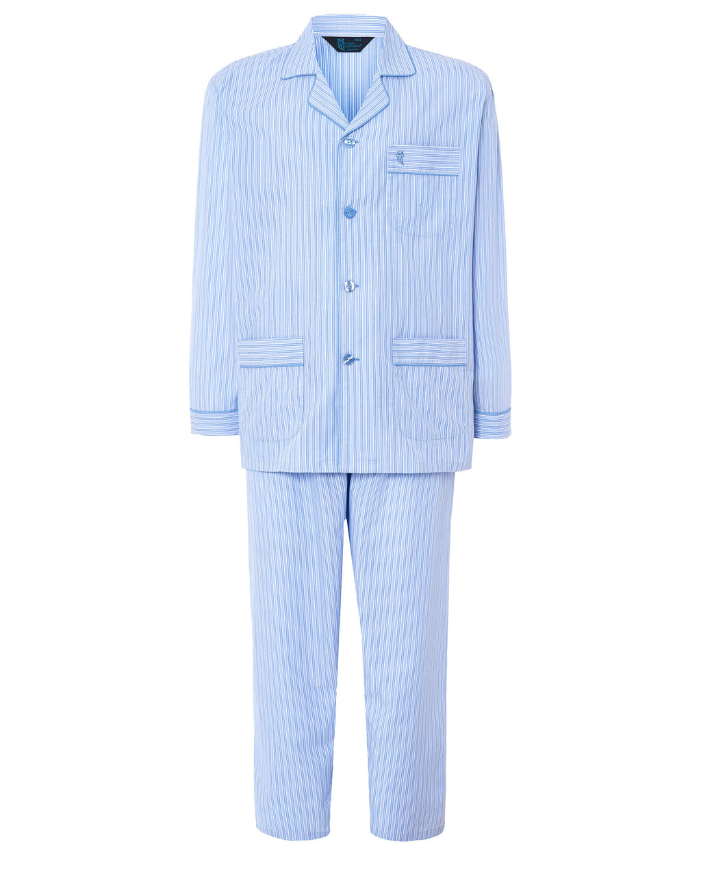 Pijama Hombre Largo Solapa Popelín Rayas - Azul 1549_30