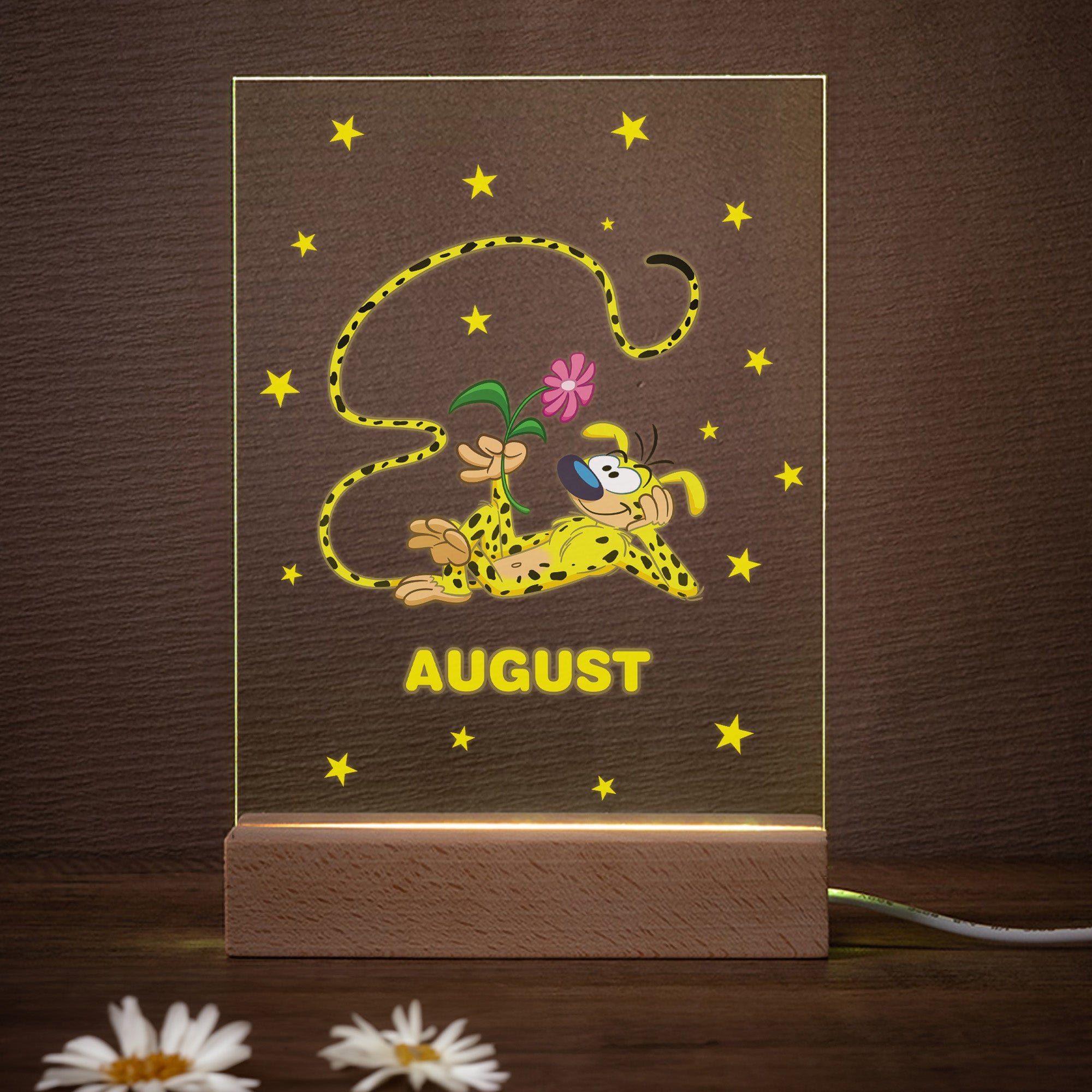 Personalizado Marsupilami Nombre LED acrílico Luz de noche con base de madera Regalo de cumpleaños para niños | Callie × Marsupilami