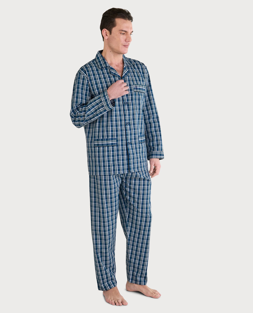 Pijama Hombre Largo Solapa Popelín Cuadros - Azul 1550_39