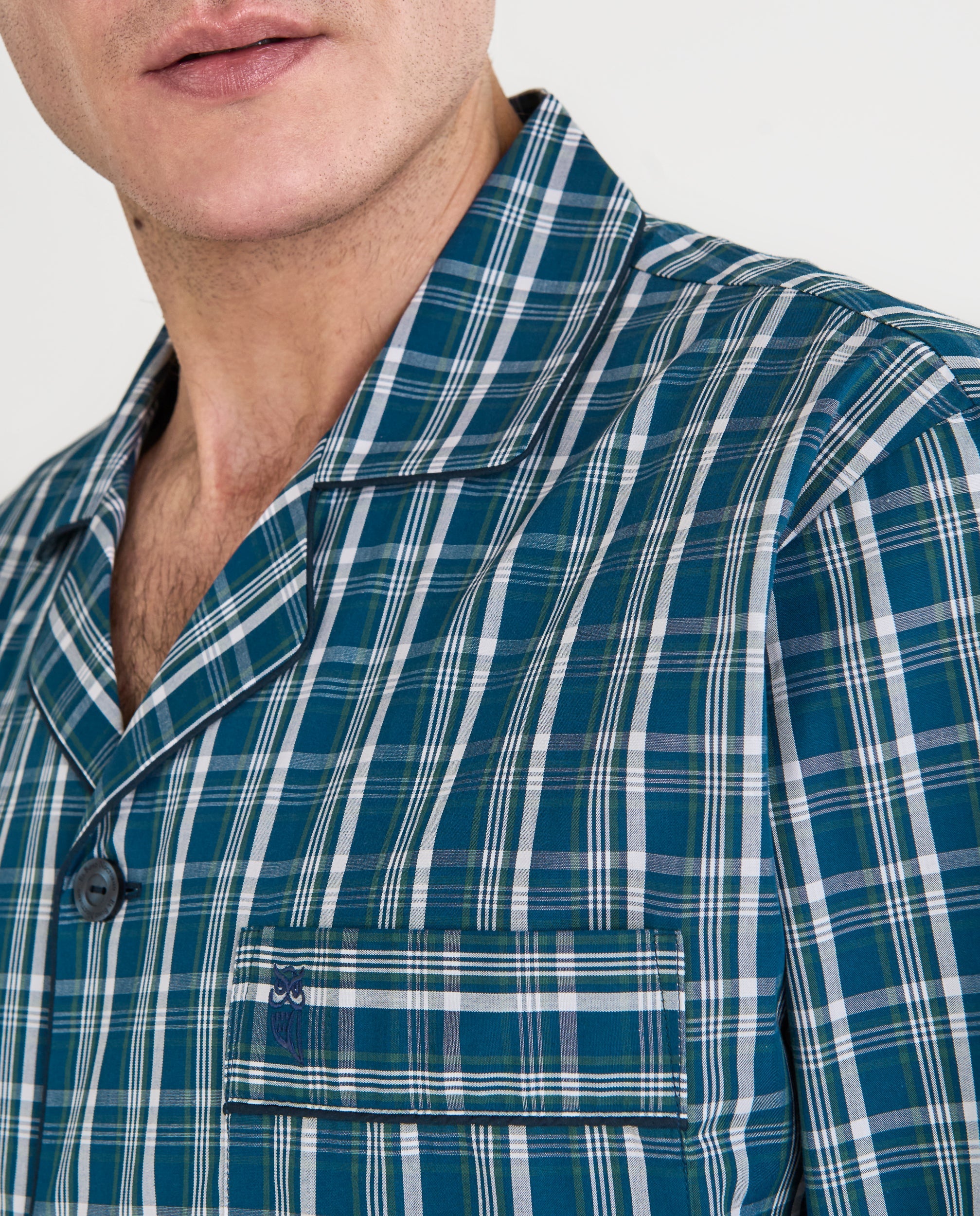 Pijama Hombre Largo Solapa Popelín Cuadros - Azul 1550_39
