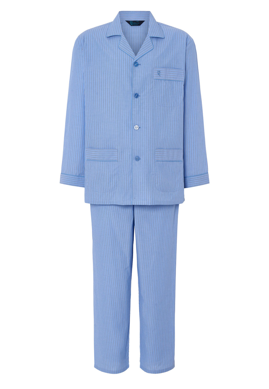 Pijama Hombre Largo Solapa Popelín Rayas - Azul 1551_37