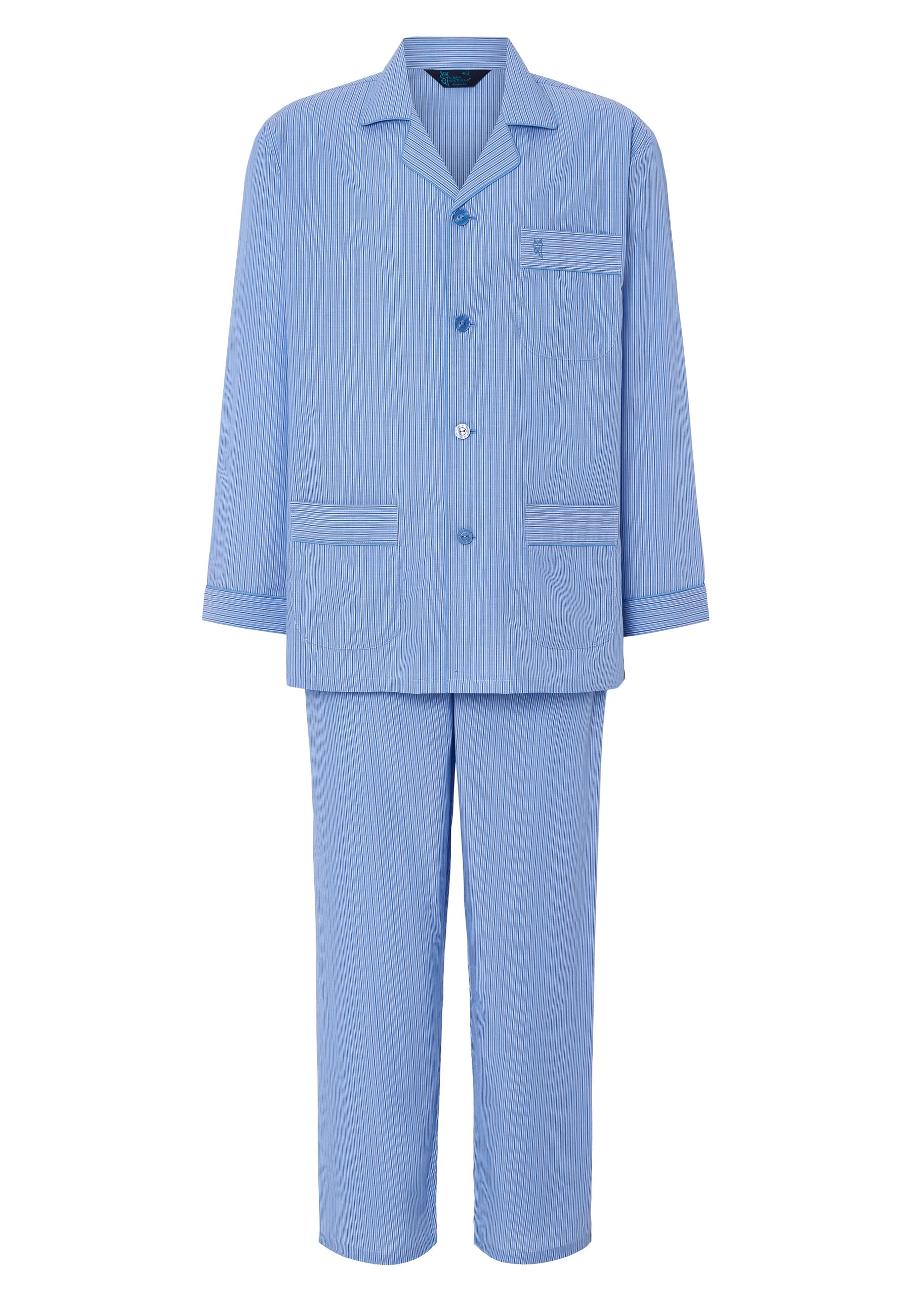 Pijama Hombre Largo Solapa Popelín Rayas - Azul 1551_37