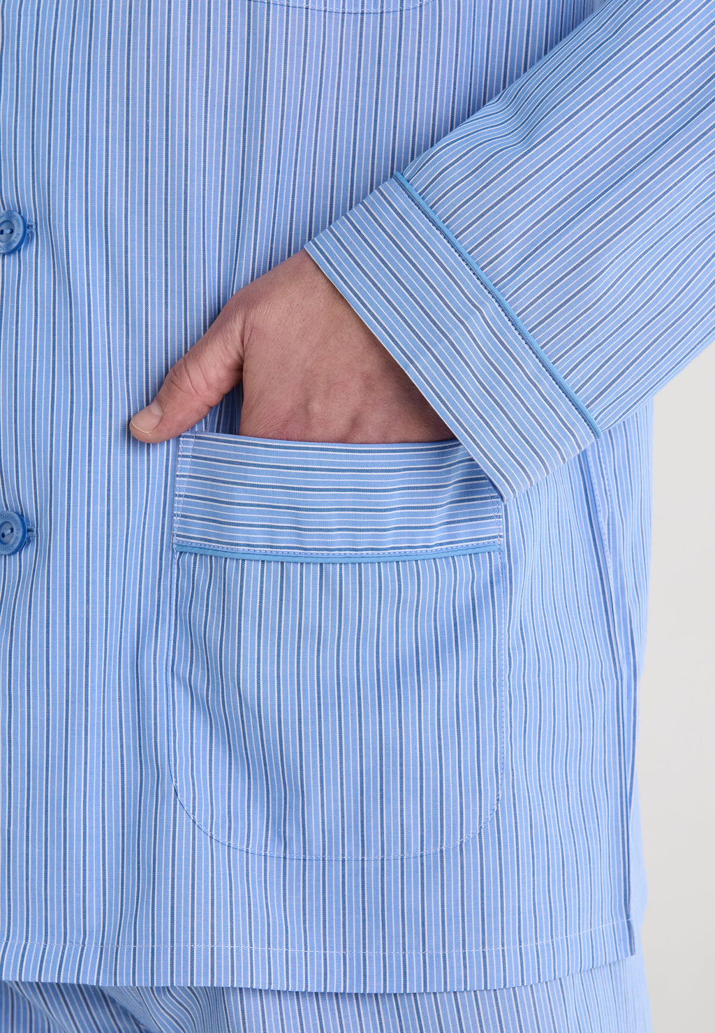 Pijama Hombre Largo Solapa Popelín Rayas - Azul 1551_37