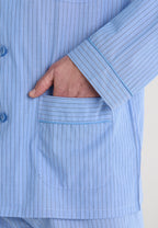 Pijama Hombre Largo Solapa Popelín Rayas - Azul 1551_37