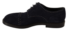 Men's Blue Suede Leather Derby Studded Shoes