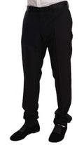 Men's Virgin Wool Formal Tuxedo Trousers Black Silk