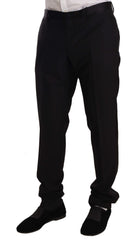Men's Virgin Wool Formal Tuxedo Trousers Black Silk
