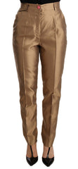 Women's Gold Silk Tapered Trouser Metallic Pants