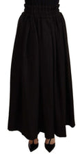 Women's Black Wool High Waist Maxi Piece Skirt Cotton