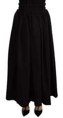 Women's Black Wool High Waist Maxi Piece Skirt Cotton