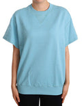 Women's Blue Cotton Short Sleeves Crew Neck Top