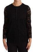 Women's Black Floral Lace Nylon Blouse Top