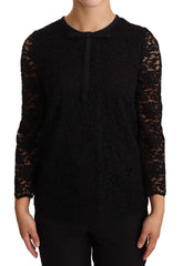 Women's Black Floral Lace Nylon Blouse Top