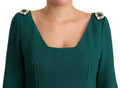 Women's Green Stretch Crepe Crystal Midi Dress Virgin Wool