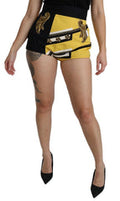 Women's Yellow Black Cotton Jewelled Hot Pants Shorts
