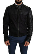 Black Nylon Full Zip Men Bomber Coat Jacket Clothing